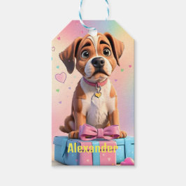 Knuffelvrienden Boxer Puppies met Kleurrijke Cadea Cadeaulabel