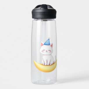 Knuffelwit katje op maan waterfles