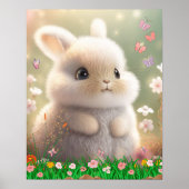 Knuffelwit konijn in bloementuin Kunst nursery Poster (Voorkant)