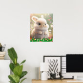 Knuffelwitkonijn in bloementuin Kunst nursery Poster (Thuiskantoor)