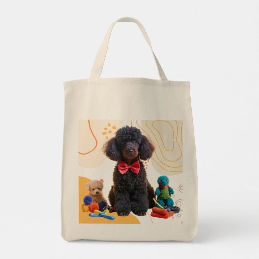 Knuffelzwarte poedel Chenille Canvas tas (Achterkant)
