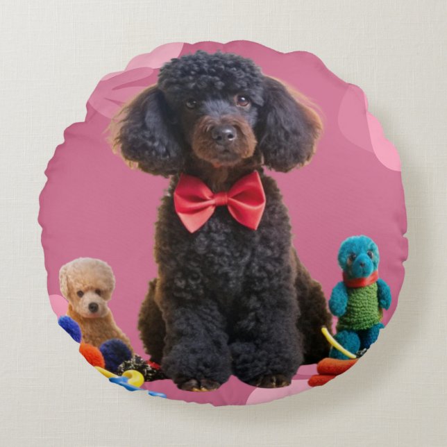 Knuffelzwarte poedel pluche Sierkussen Hoesje Rond Kussen (Voorkant)