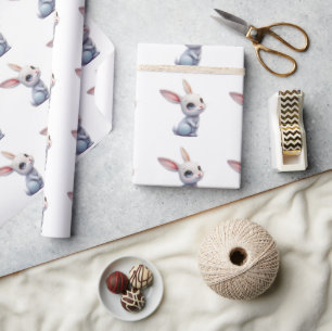 Knuffig Witte Konijn met Grote Blauwe Ogen Cadeaupapier