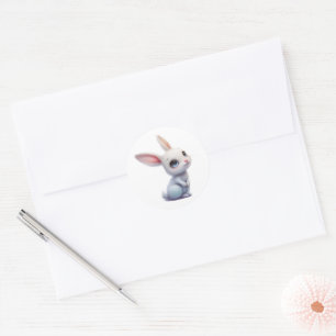 Knuffig Witte Konijn met Grote Blauwe Ogen Ronde Sticker