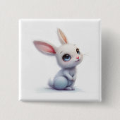 Knuffig Witte Konijn met Grote Blauwe Ogen Vierkante Button 5,1 Cm (Voorkant)