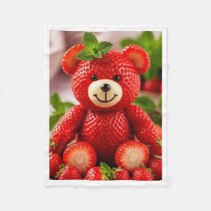 Knuffige Aardbei-Teddybeer Zachte Vloerbedekking Fleece Deken