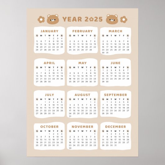 Knuffige Beer 2025 Agenda Poster (Voorkant)
