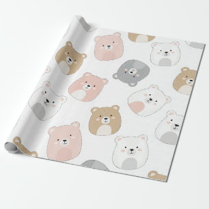 Knuffige Beer en Hartjes -- Pastelkleurige Kinderk Cadeaupapier