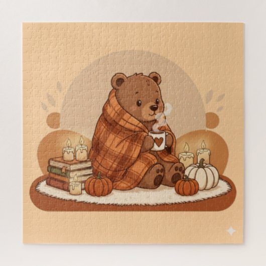 Knuffige Beer en Warme Herfststemming Kunst Legpuzzel (Verticaal)