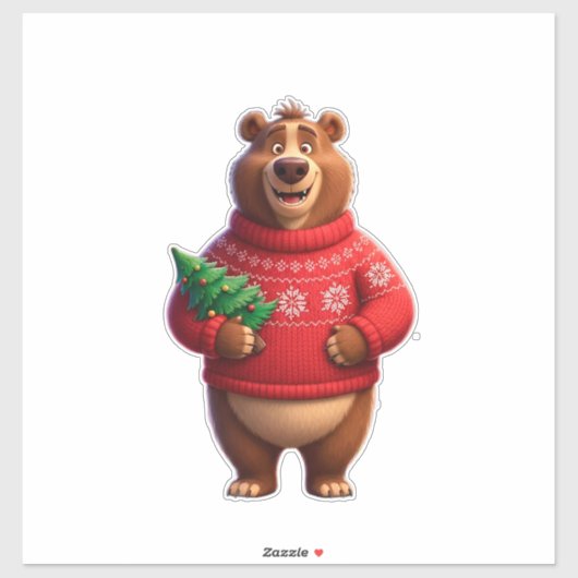 Knuffige Beer in Kerstmuts Sticker (Vel)