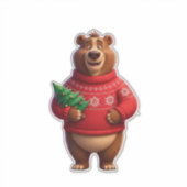 Knuffige Beer in Kerstmuts Sticker (Voorkant)