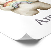 Knuffige Beer met Boho Regenboog Baby Naam Poster (Hoek)