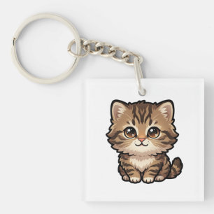 Knuffige Bruine Tabby Kat Sleutelhanger van Acryl