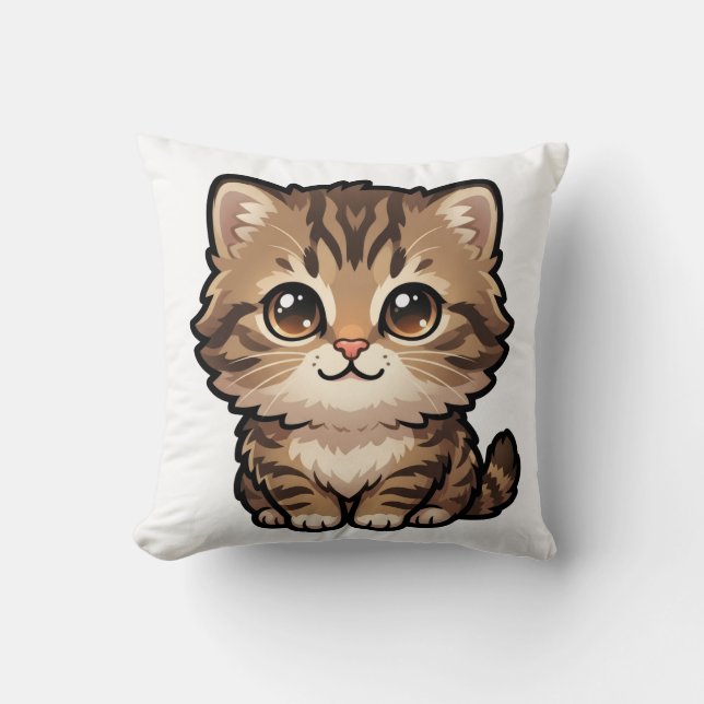 Knuffige bruine tabby poes werp kussen (Voorkant)