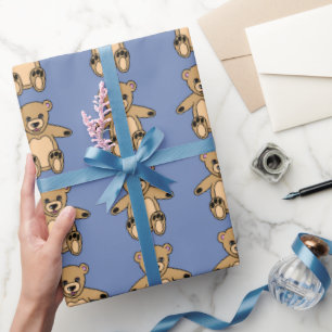 Knuffige Bruine Teddyshirtberen Blauw Cadeaupapier