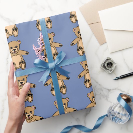 Knuffige Bruine Teddyshirtberen Blauw Cadeaupapier (Geschenken)