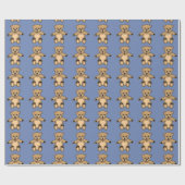Knuffige Bruine Teddyshirtberen Blauw Cadeaupapier (Vlak)