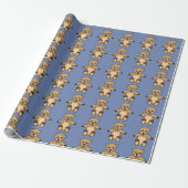 Knuffige Bruine Teddyshirtberen Blauw Cadeaupapier (Uitgerold)