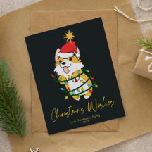 Knuffige Corgi Boom Kerstkaart Plat Design