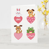 Knuffige Dieren Liefde Hart Kaart (Gele Bloem)