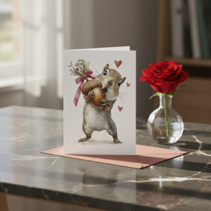 Knuffige Eekhoorn Valentijnkaart met Eikel en Hart Feestdagen Kaart