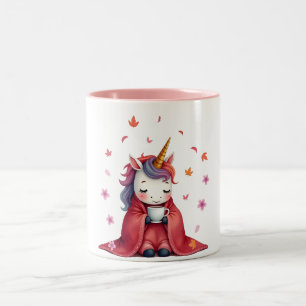 Knuffige Eenhoorn - Eenhoorn in Deken die Koffie D Tweekleurige Koffiemok