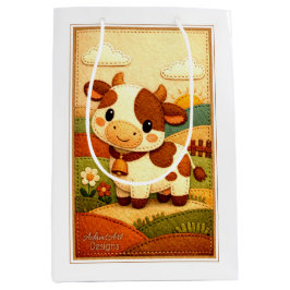 Knuffige Gevoelde Koe Boerderij Scene Medium Cadeauzakje