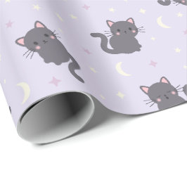 Knuffige Grijze Kat Paarse Inpakpapier