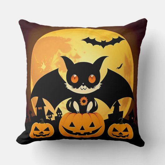 🐱🎃 Knuffige Halloween Kat Pompoen Knus Griezelig Kussen (Voorkant)