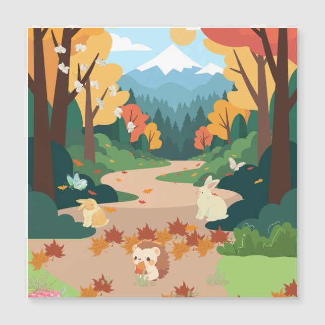 Knuffige herfstbosdieren knus landschapskunstposte (Voorkant)