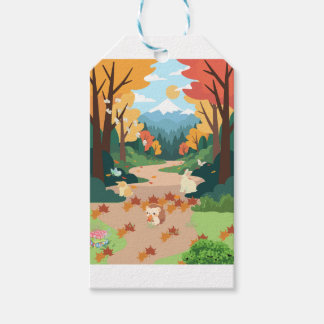 Knuffige herfstbosdieren knus landschapskunstposte cadeaulabel