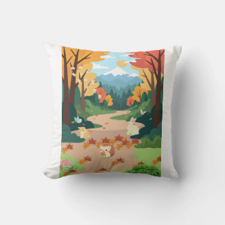 Knuffige herfstbosdieren knus landschapskunstposte kussen