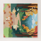 Knuffige herfstbosdieren knus landschapskunstposte legpuzzel (Horizontaal)
