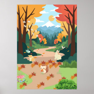 Knuffige herfstbosdieren knus landschapskunstposte poster