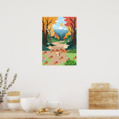 Knuffige herfstbosdieren knus landschapskunstposte poster (Keuken)