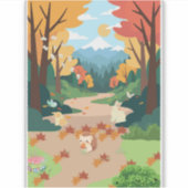 Knuffige herfstbosdieren knus landschapskunstposte sticker (Voorkant)