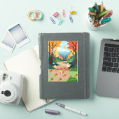 Knuffige herfstbosdieren knus landschapskunstposte sticker (iPad Cover)