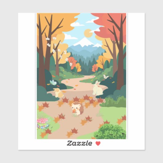 Knuffige herfstbosdieren knus landschapskunstposte sticker (Vel)
