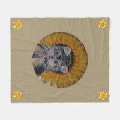 Knuffige hond, zonnebloem en gouden poten fleece d deken (Voorkant (Horizontaal))