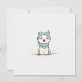 Knuffige Husky Illustratie - Schattige Pup in Sjaa Feestdagenkaart