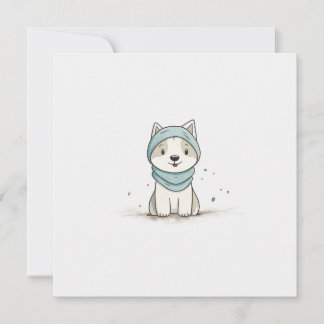 Knuffige Husky Illustratie - Schattige Pup in Sjaa Feestdagenkaart