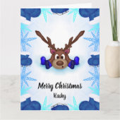 Knuffige Kasky Persoonlijke Rendieren Op Schaatsen Kaart (Voorkant)