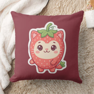 Knuffige Kawaii Aardbei Kat Kussensloop Kussen