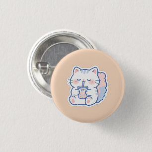 Knuffige Kawaii Boba Kat Bubble Thee Pinback Knop Ronde Button 3,2 Cm