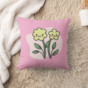 Knuffige Kawaii Glimlachende Gele Bloemen Worp Kus Kussen