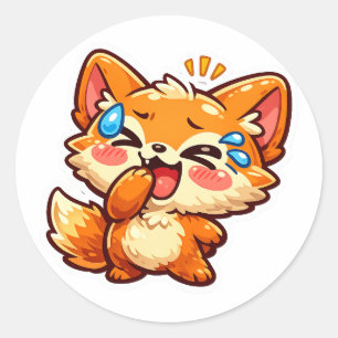 Knuffige Kawaii Oranje Vos Lachende Huilende Traan Ronde Sticker