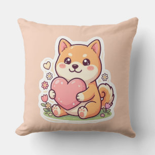 Knuffige Kawaii Shiba Inu Hond Hart Worp Kussen