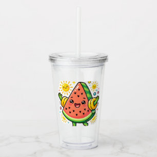 Knuffige Kawaii Watermeloen Schijf Opblaasbare Arm Acryl Drinkbeker