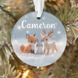 Knuffige Knuffel Winter Bosdieren Aangepaste Naam Ornament
