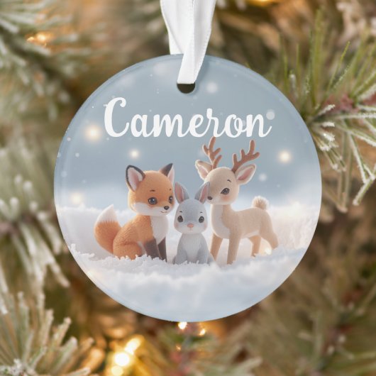 Knuffige Knuffel Winter Bosdieren Aangepaste Naam Ornament (Boom)